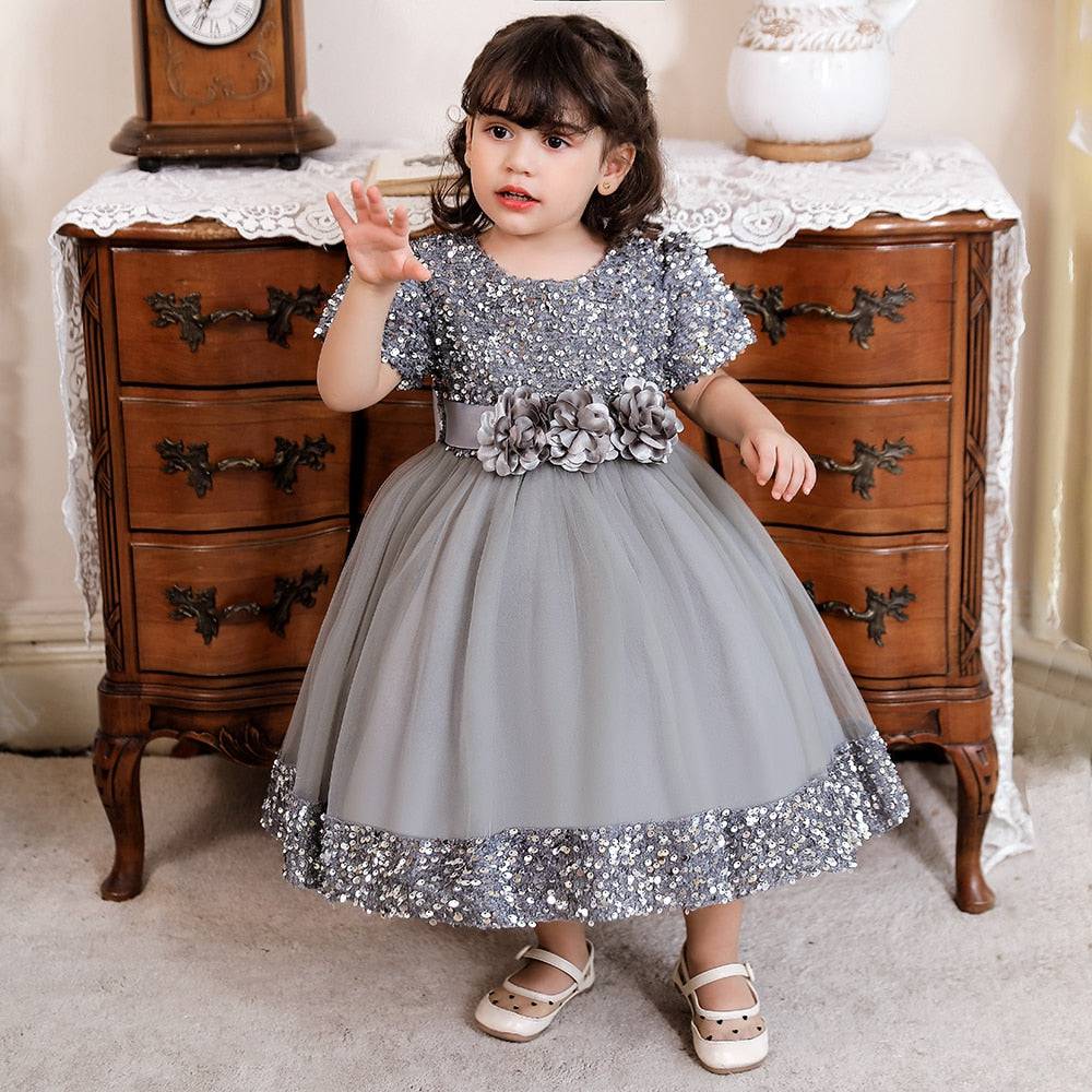 Infant Sequin Bow Baptism Dress - Christening & Birthday Gown - Quid Mart