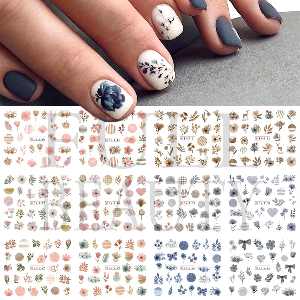 12pcs Valentines Manicure Love Letter Flower Sliders for Nails Inscriptions Nail Art Decoration Water Sticker Tips GLBN1489-1500 - Quid Mart