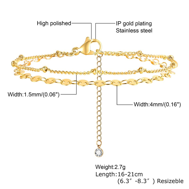 Ultra Thin Chain Link Cross Bracelet Stainless Steel Women&#39;s Adjustable Link Stacked Layered Chain Bracelets - Quid Mart