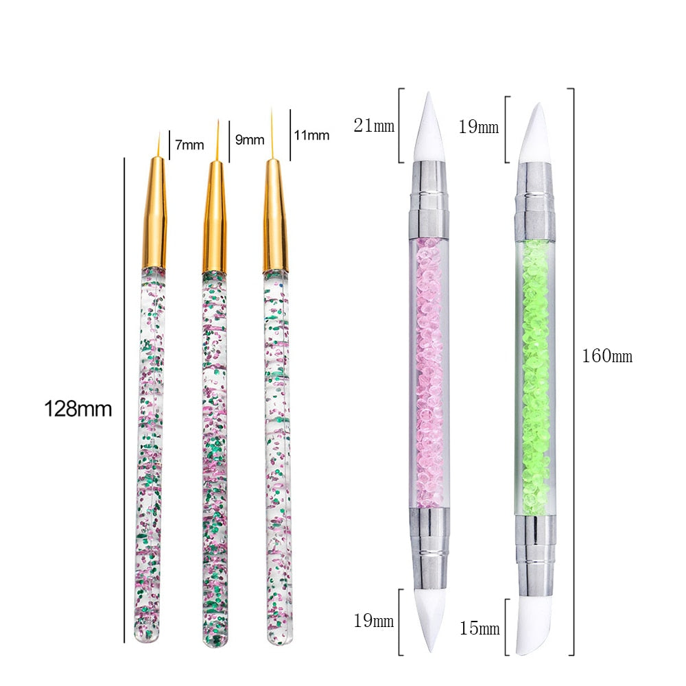 5 Pcs/Sets Nail Art Pen 2 In 1 Double Ends Dotting Drawing Painting UV Gel Liner Polish Brush Set Nail Art Dotting Tools - Quid Mart