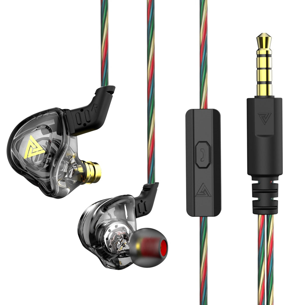 QKZ AK6 3.5mm Wired Headphones Copper Driver Stereo HiFi Earphone Bass Earbuds Music Running Sport Headsets Games Earphones - Quid Mart