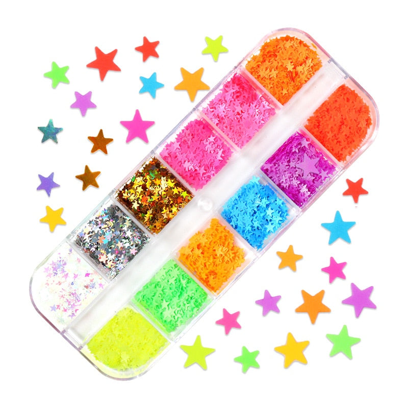 Get Creative with Neon Nail Art: 12 Grids of Colorful 3D Glitter Flakes & Sequins - Quid Mart