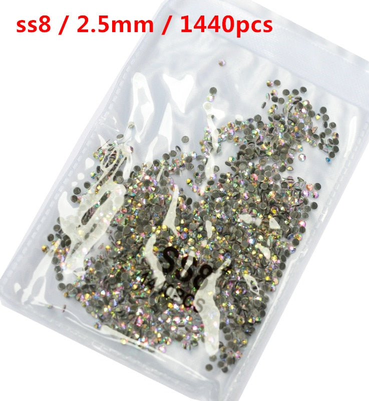 SS3-ss8 1440pcs Clear Crystal AB gold 3D Non HotFix FlatBack Nail Art Rhinestones Decorations Shoes And Dancing Decoration - Quid Mart