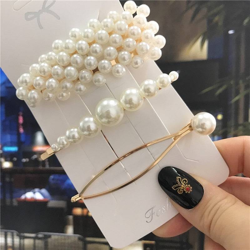 Handmade Pearls Hair Clips Set - Women's Fashion Barrettes - Quid Mart