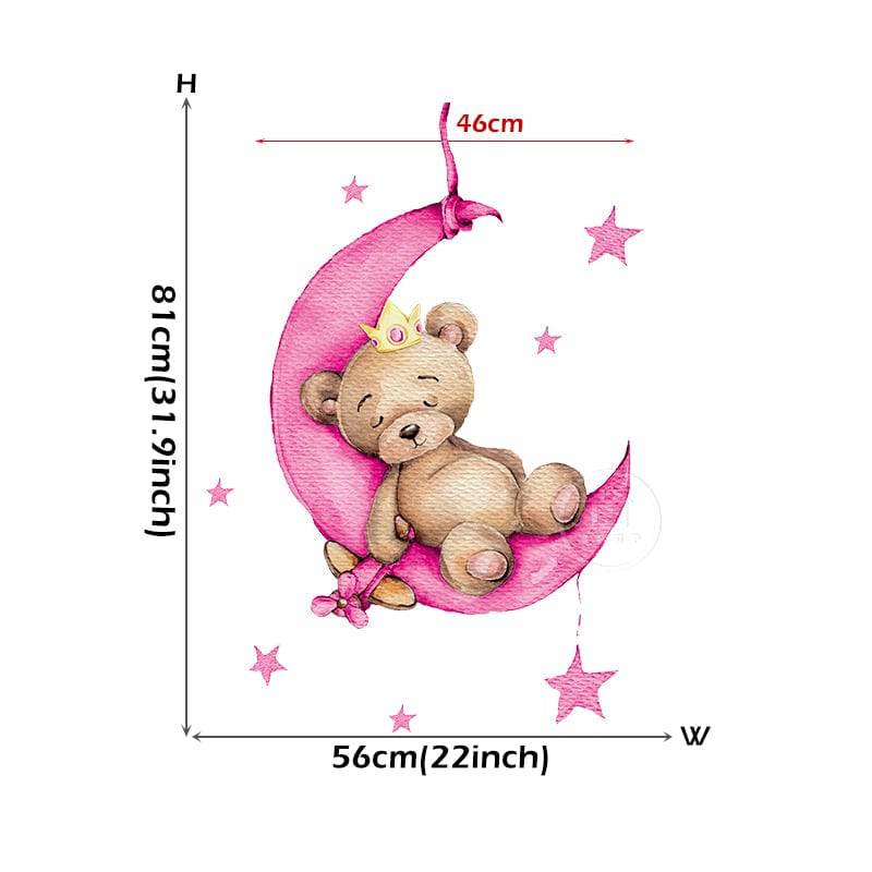 Cartoon Teddy Bear Sleeping on the Moon and Stars Wall Stickers for Kids Room Baby Room Decoration Wall Decals Room Interior - Quid Mart