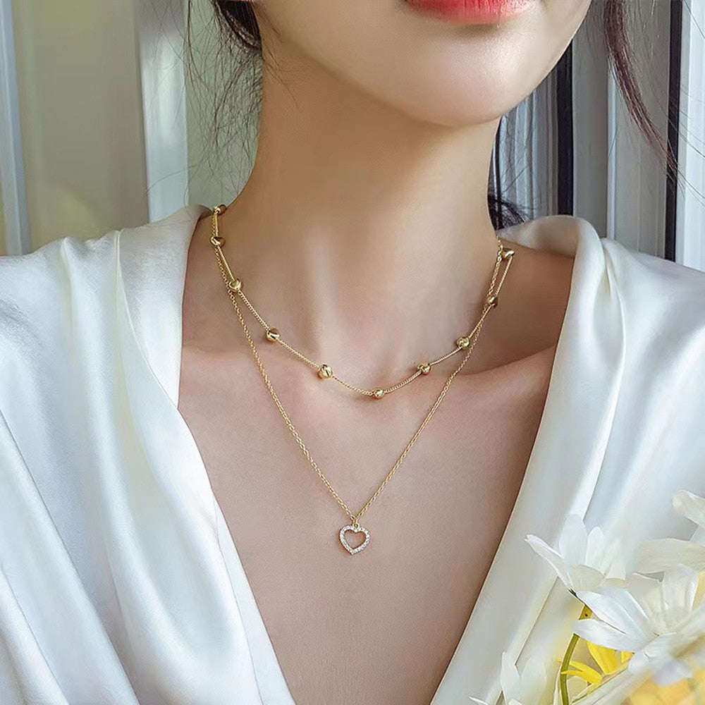 SUMENG 2023 New Fashion Kpop Pearl Choker Necklace Cute Double Layer Chain Pendant For Women Jewelry Girl Gift - Quid Mart