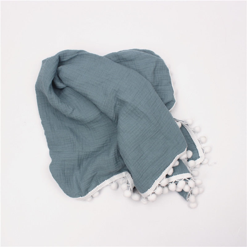 Muslin Cotton Baby Blanket: 2-Layer Newborn Tassel Swaddle - Quid Mart