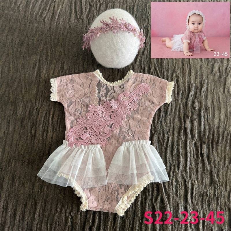 Newborn Baby Photo Props: Lace Romper & Hat Set - Quid Mart