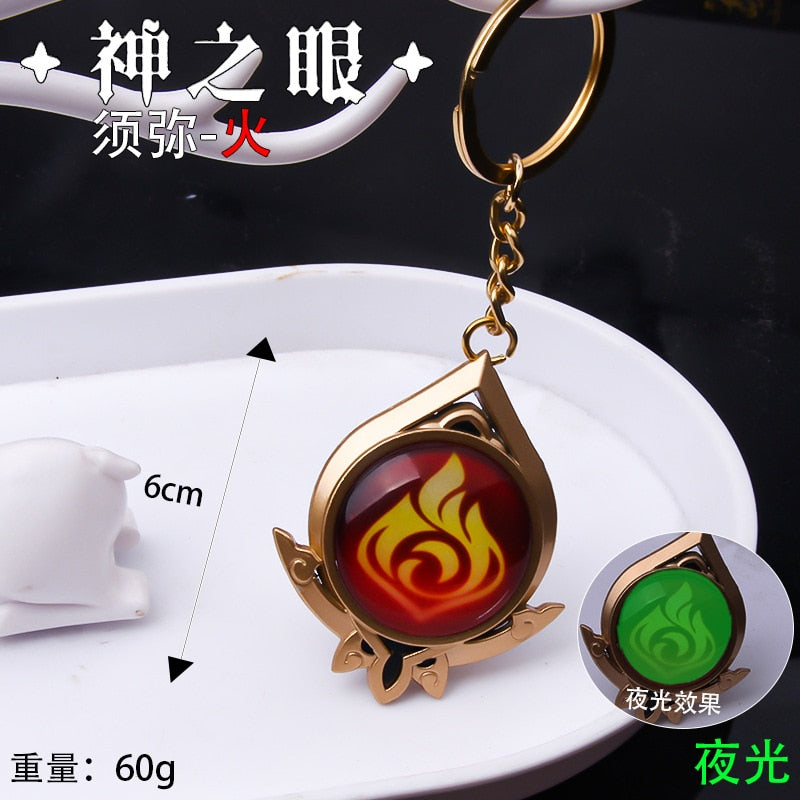 Game Genshin Impact Vision Lnazuma Ganyu Keqing Wendi Xiao Keychain Luminous 7 Element Weapons Eye Of Original God Toy KeyRing - Quid Mart