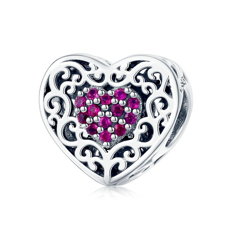 BISAER 925 Sterling Silver Heart Series Charm Bead Colorful Zircon Pendant Fit Family Mother&#39;s Day Birthday Bracelet DIY Jewelry - Quid Mart