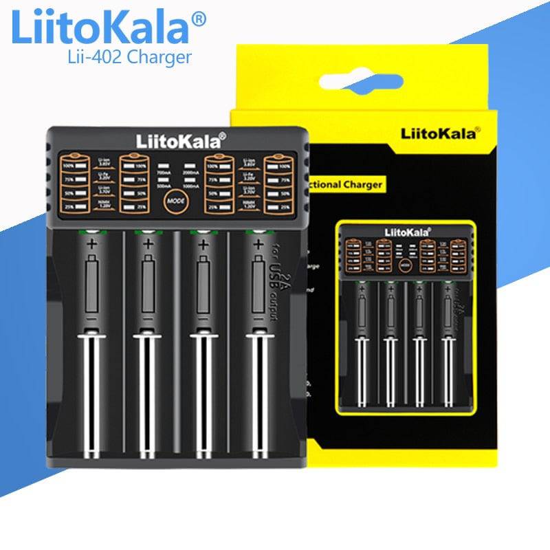 LiitoKala Lii-100 lii-202 Lii-402 Lii-S2 S4 C2 D4 18650 Battery Charger For 26650 16340 14500  LiFePO4 1.2V Ni-MH Ni-Cd smart - Quid Mart