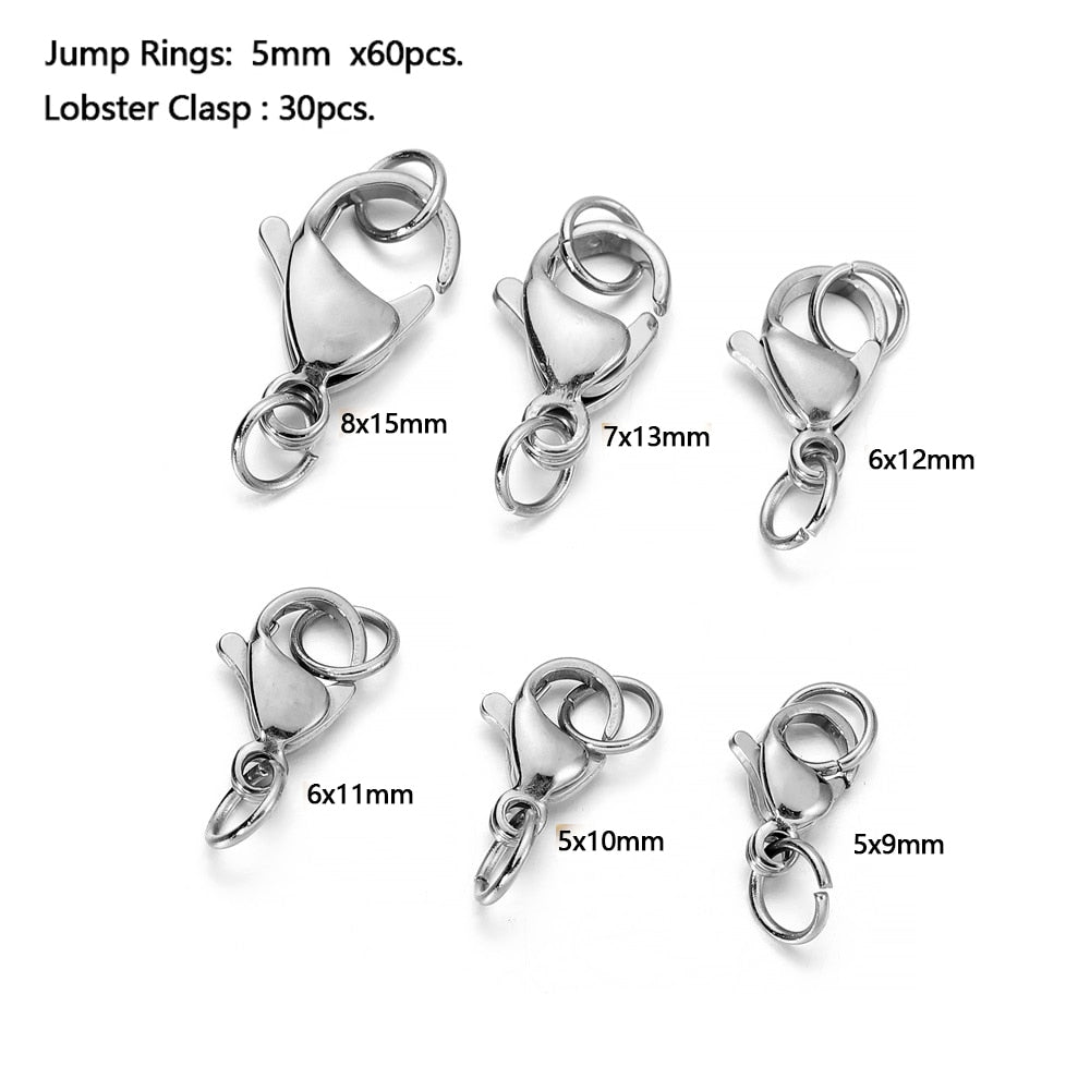 30Pcs/lot Stainless Steel Gold Plated Lobster Clasp Jump Rings For Bracelet Necklace Chains DIY Jewelry Making Findings Supplies - Quid Mart