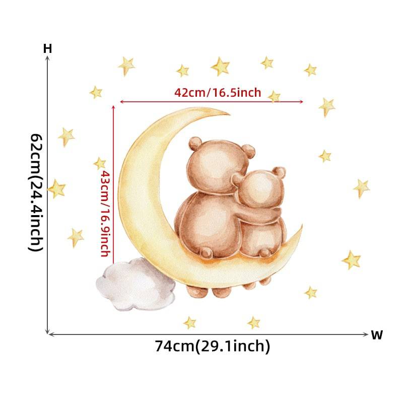 Cartoon Teddy Bear Sleeping on the Moon and Stars Wall Stickers for Kids Room Baby Room Decoration Wall Decals Room Interior - Quid Mart