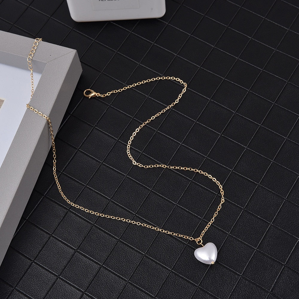 SUMENG 2023 New Fashion Kpop Pearl Choker Necklace Cute Double Layer Chain Pendant For Women Jewelry Girl Gift - Quid Mart