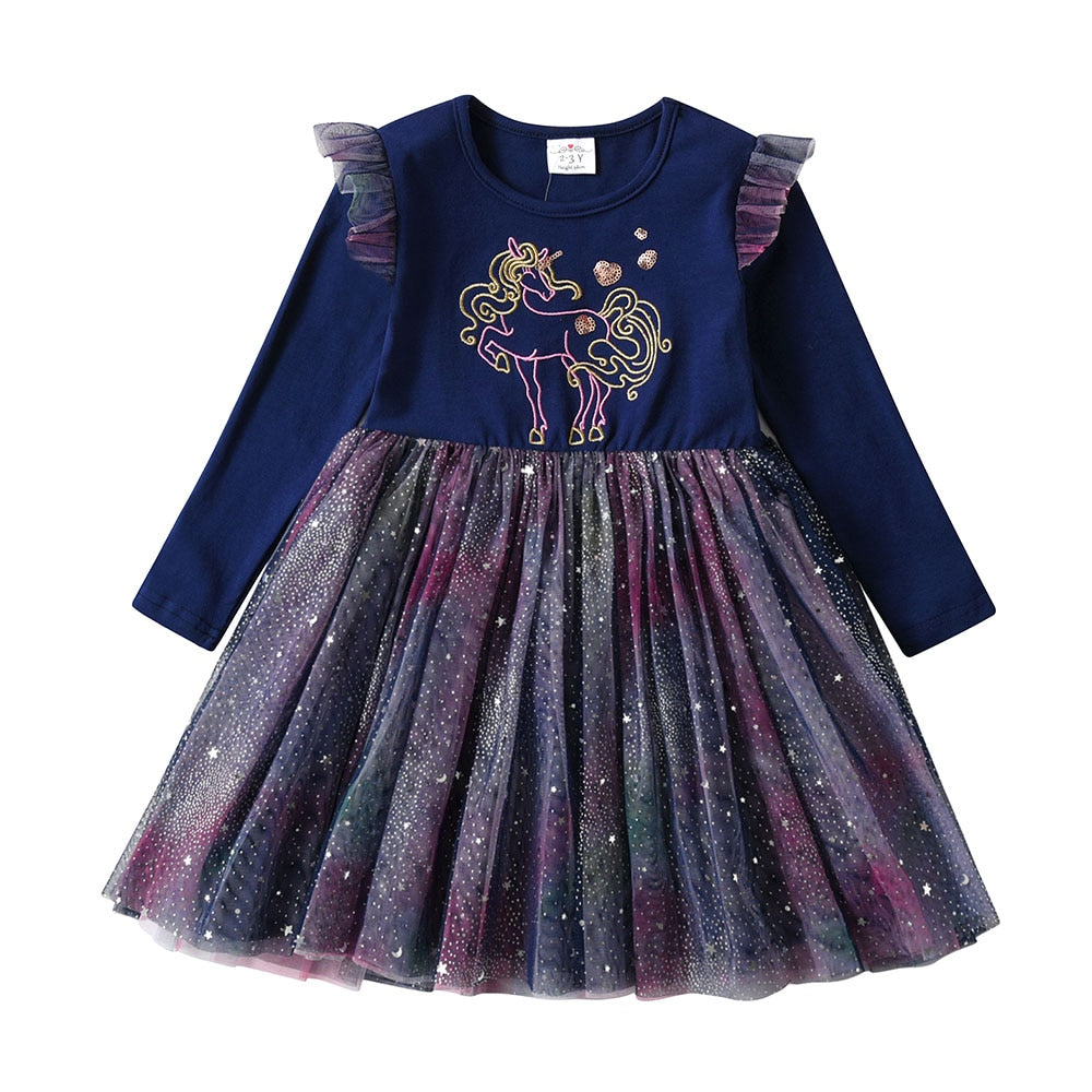 Girls' Autumn-Winter Star Sequin Princess Dress - Quid Mart