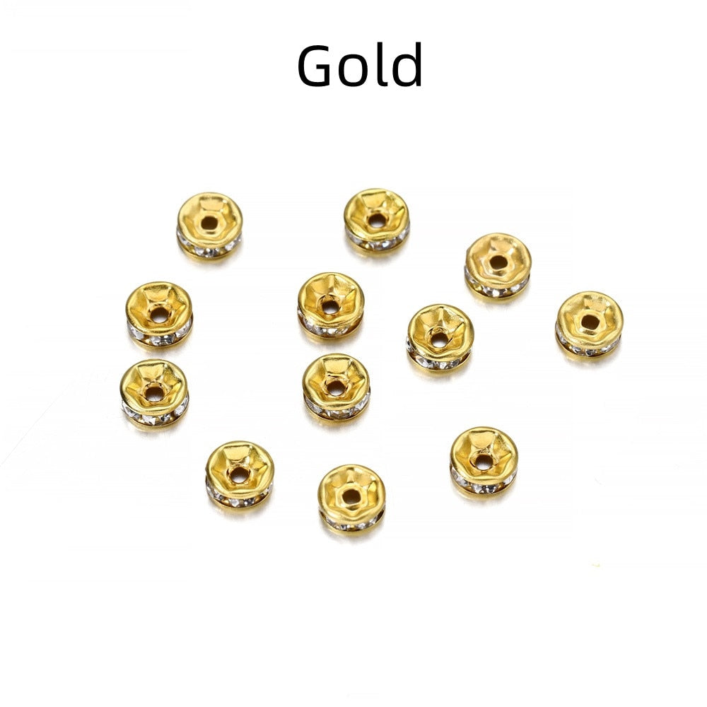50pcs/lot 4 6 8 10mm Gold Color Rhinestone Rondelles Crystal Bead Loose Spacer Beads for DIY Jewelry Making Accessories Supplie - Quid Mart
