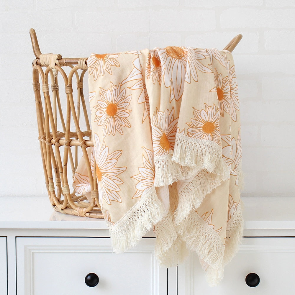 Muslin Cotton Baby Blanket: 2-Layer Newborn Tassel Swaddle - Quid Mart