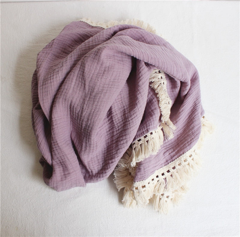 Muslin Cotton Baby Blanket: 2-Layer Newborn Tassel Swaddle - Quid Mart