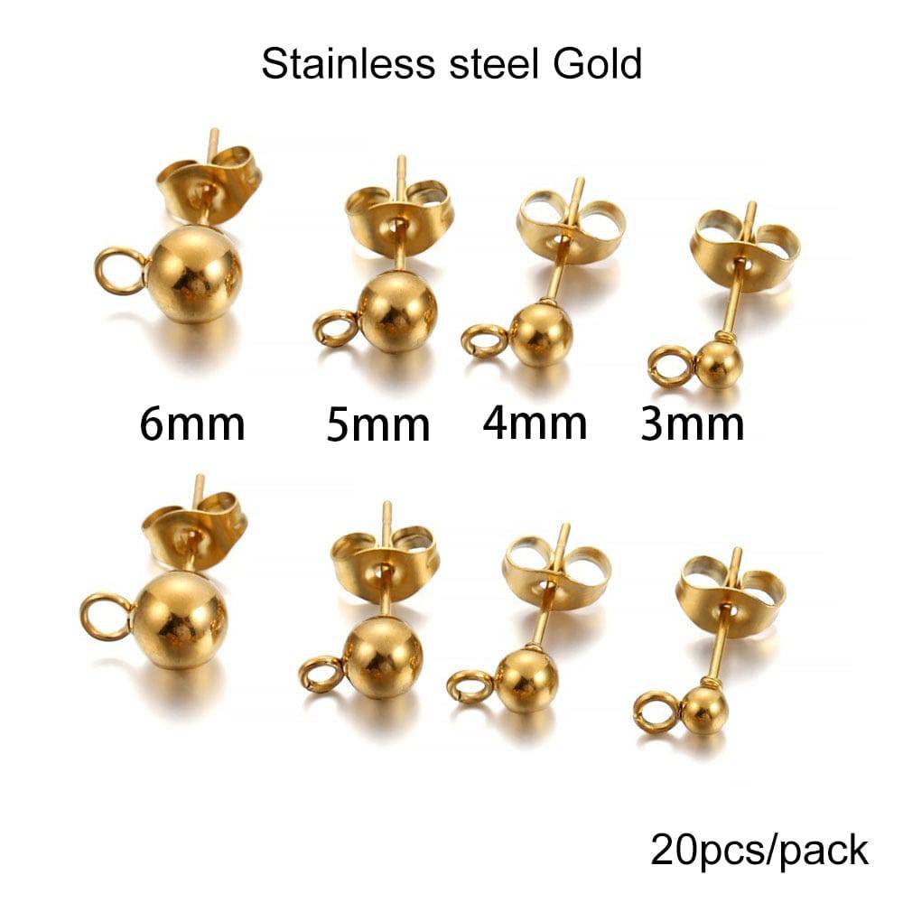 20-100pcs Gold Steel Blank Earring Studs with Ear Plug - DIY Jewelry - Quid Mart