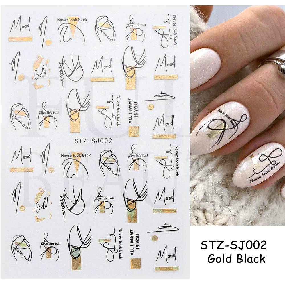 1pcs 3D Nail Sticker Black Heart Love Self-Adhesive Slider Letters Nail Art Decorations Stars Decals Manicure Accessories GLF740 - Quid Mart