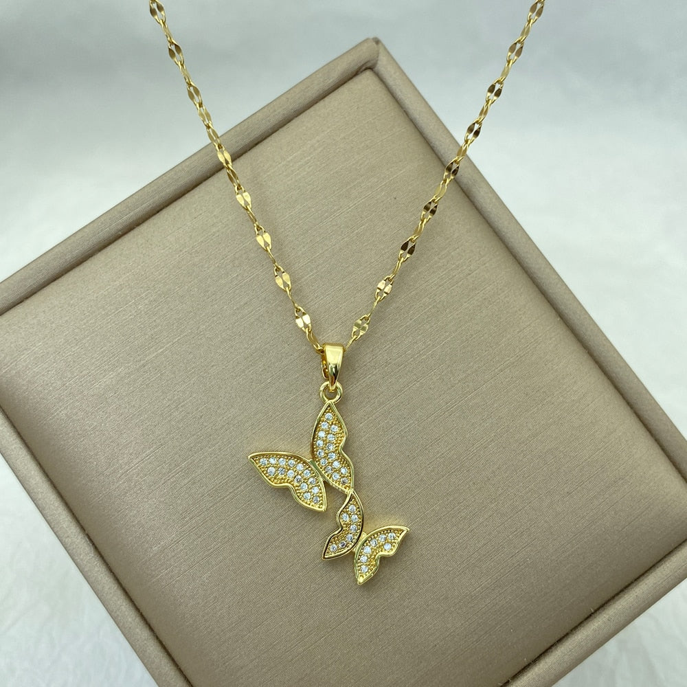 Enchanting Zircon Jewelry: Gold Necklace for Women with Multiple Pendants! - Quid Mart