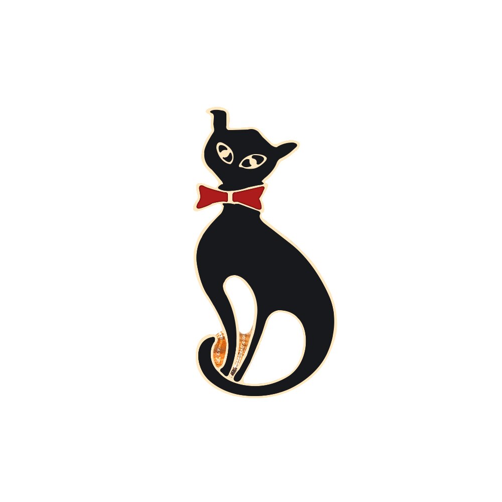 Cartoon Animal Brooches Black White Couple Cat Fish Bone Enamel Pins Clothes Collar Lapel Pin Bag Metal Badges Jewelry For Lover - Quid Mart