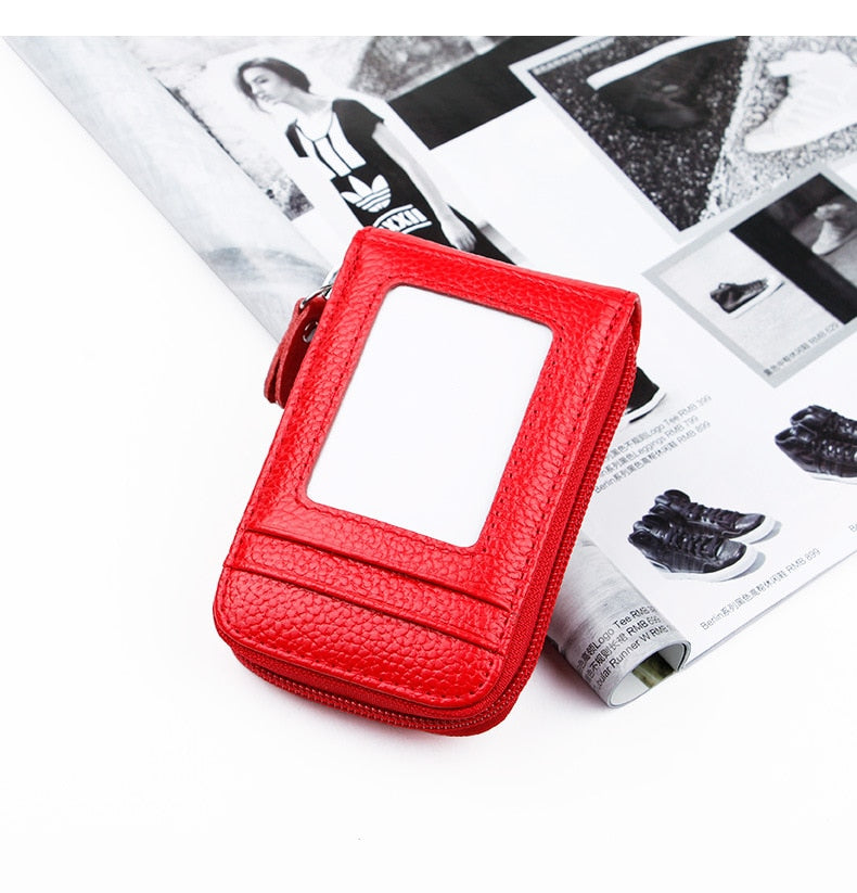 RFID Men&#39;s Card Holder Unisex Wallet Genuine Leather Business Card Holder Zipper Card Protect Case ID Bank Card Holders Purse - Quid Mart