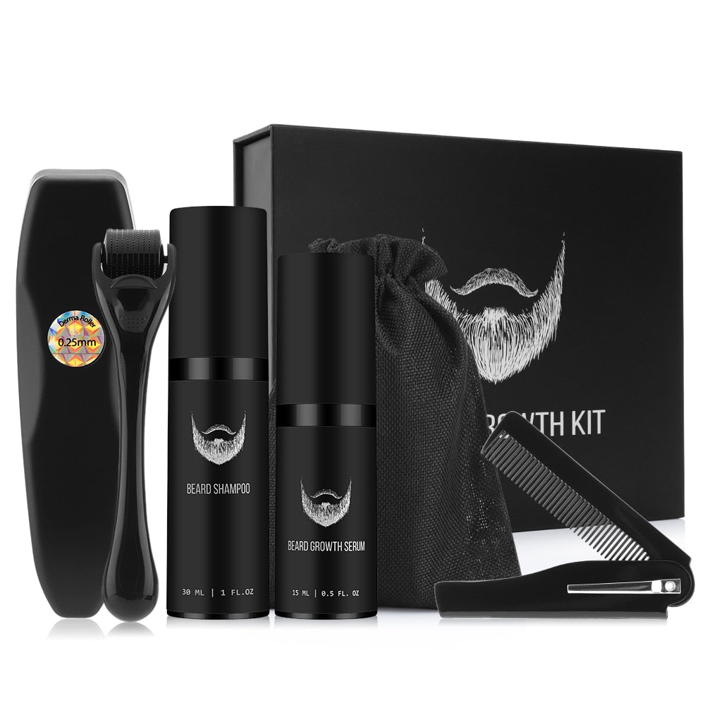 Beard Growth Kit Hair Growth Enhancer Thicker Oil Nourishing Leave-in Conditioner Beard Grow Set with Beard Growth roller - Quid Mart