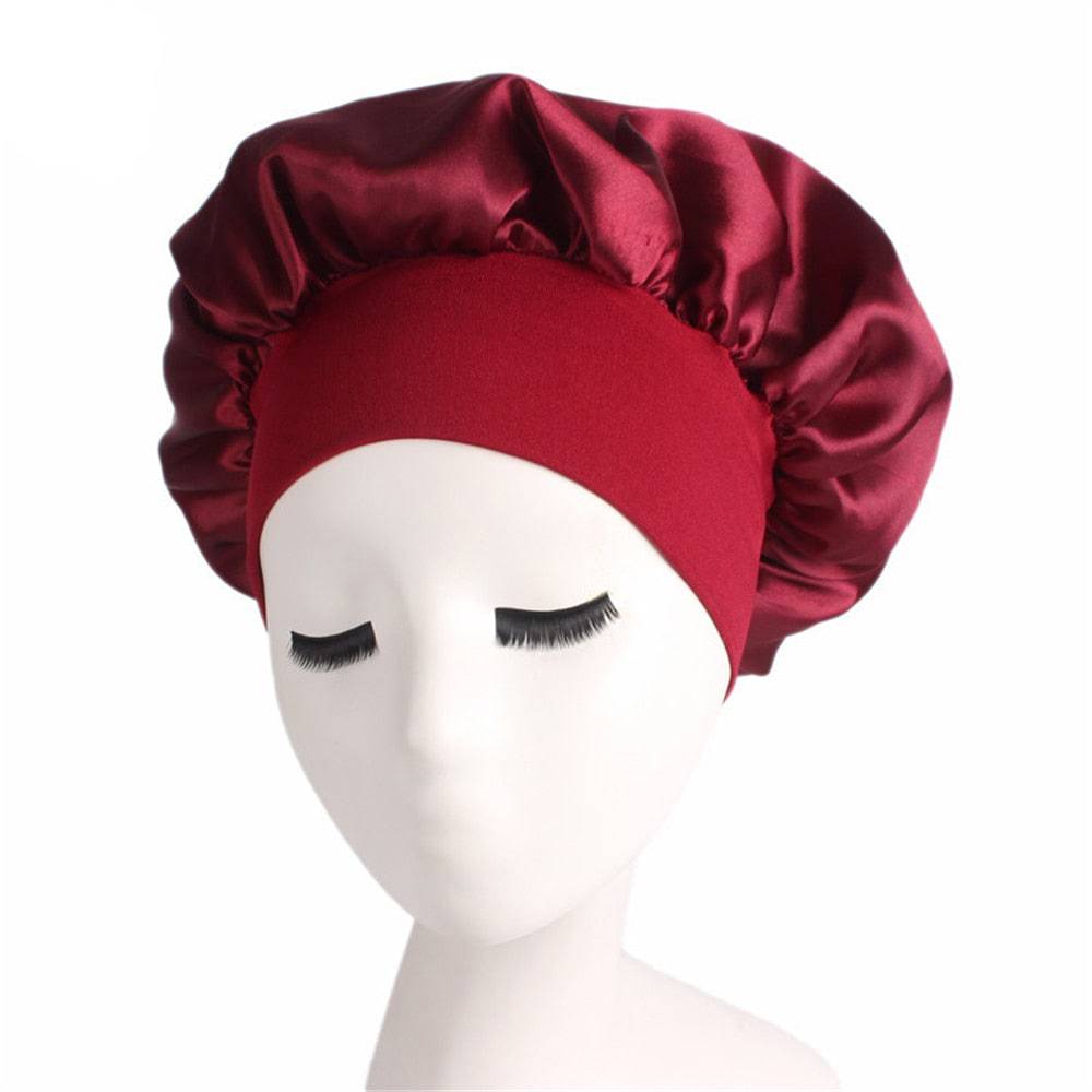 Newly Women's Satin Solid Sleeping Hat Night  Hair Care Bonnet Nightcap For Women Men Unisex Cap - Quid Mart