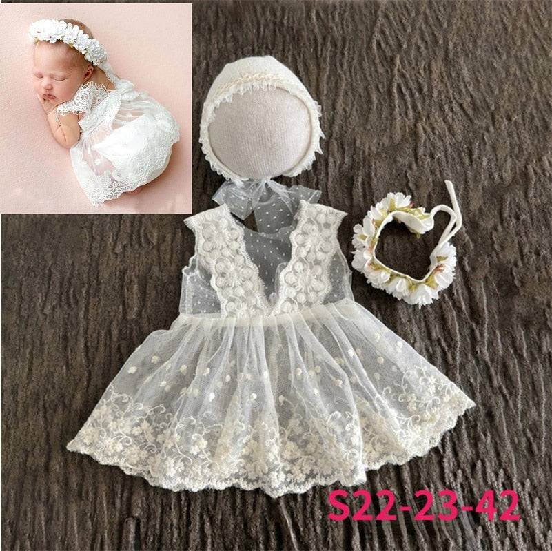 Newborn Baby Photo Props: Lace Romper & Hat Set - Quid Mart