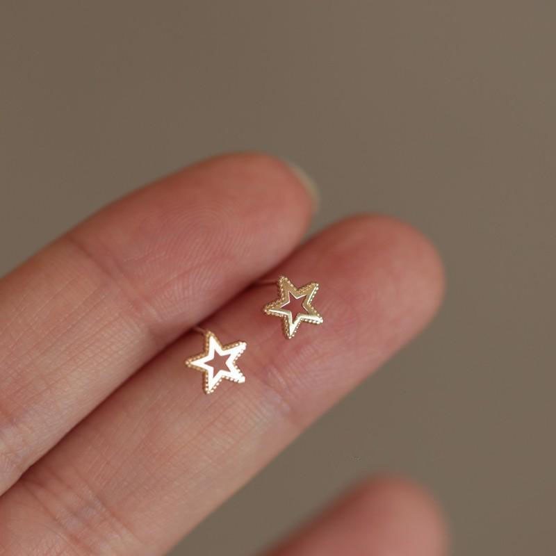 925 Sterling Silver Japanese Micro Inlaid Crystal Four-Pointed Star Plating 14k Gold Earrings Women Small Cute Banquet Jewelry - Quid Mart