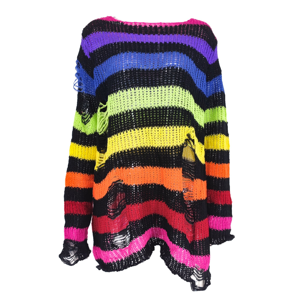 Summer Unisex Punk Sweater: Striped, Hollow Out, Loose Fit - Quid Mart