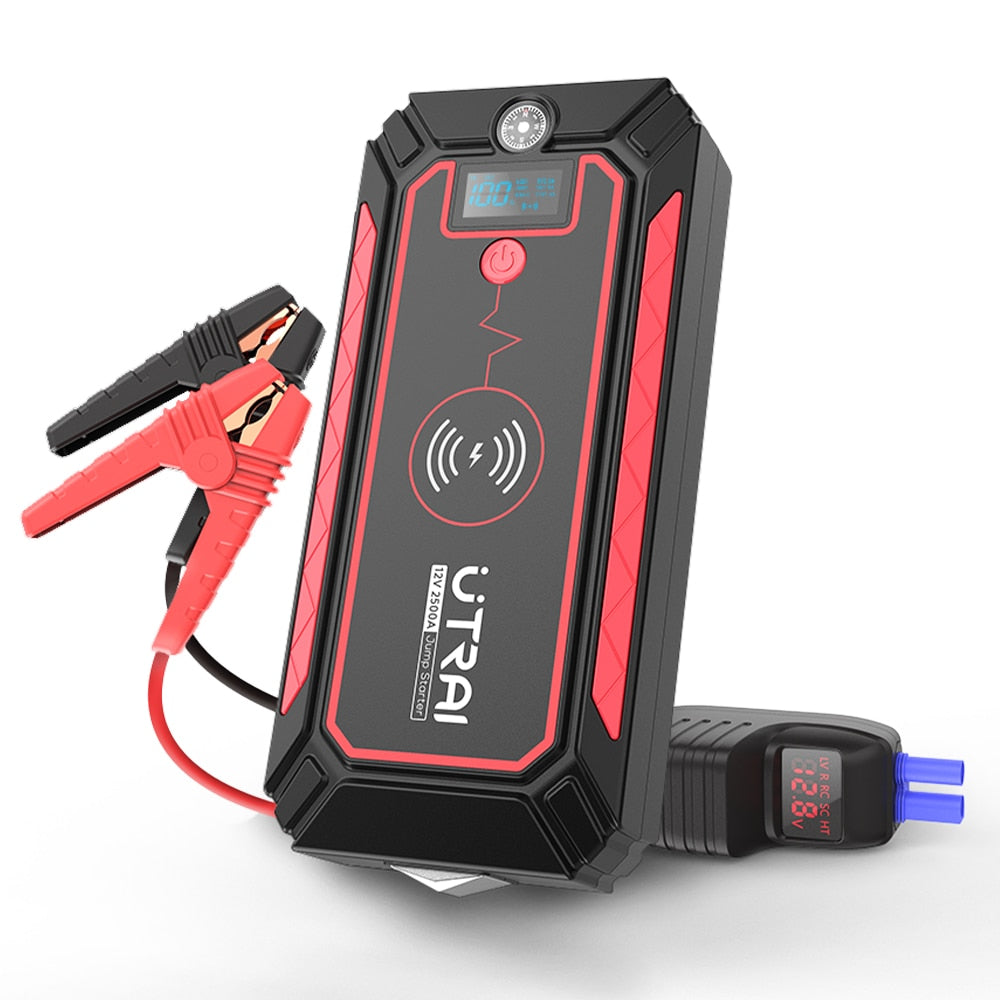 UTRAI 2500A Car Battery Starter Portable Power Bank 10W Wireless Charger LED Light Safety Hammer Car Jump Starter - Quid Mart