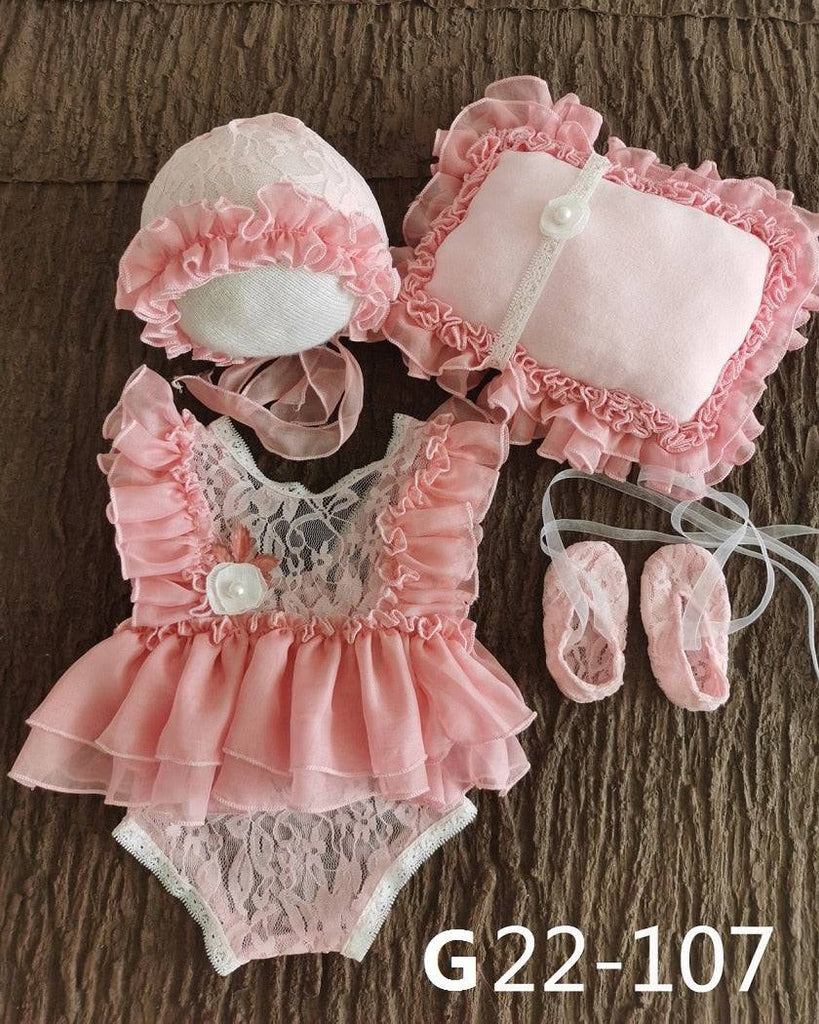 Newborn Baby Photo Props: Lace Romper & Hat Set - Quid Mart