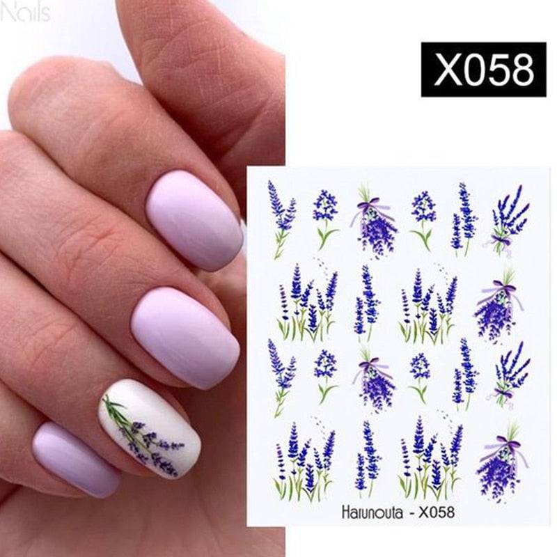 Harunouta Black Lines Flower Leaves Water Decals Stickers Floral Face Marble Pattern Slider For Nails Summer Nail Art Decoration - Quid Mart