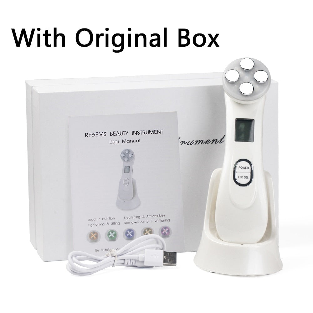Facial Mesotherapy Electroporation RF Radio Frequency LED Photon Face Lifting Tighten Wrinkle Removal Skin Care Face Massager - Quid Mart
