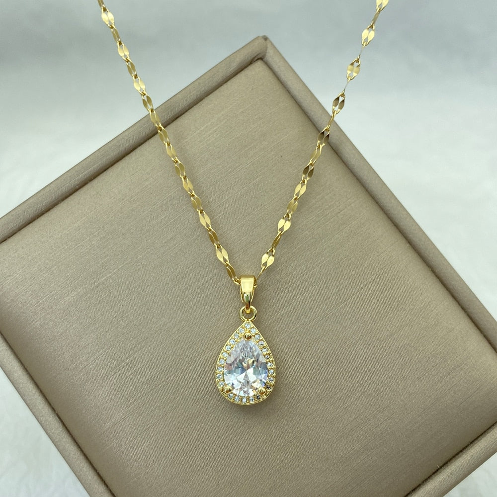 Enchanting Zircon Jewelry: Gold Necklace for Women with Multiple Pendants! - Quid Mart