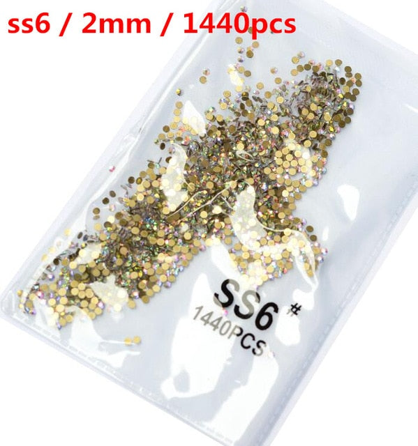 SS3-ss8 1440pcs Clear Crystal AB gold 3D Non HotFix FlatBack Nail Art Rhinestones Decorations Shoes And Dancing Decoration - Quid Mart