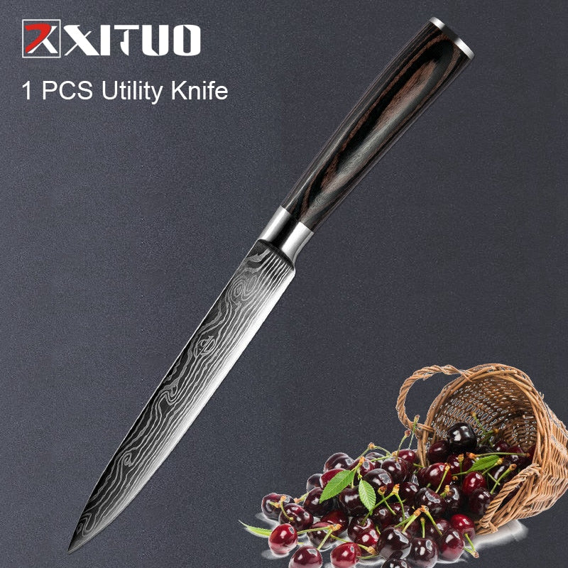 XITUO 1-5PCS set Chef Knife Japanese Stainless Steel Sanding Laser Pattern Knives Professional Sharp Blade Knife Cooking Tool - Quid Mart