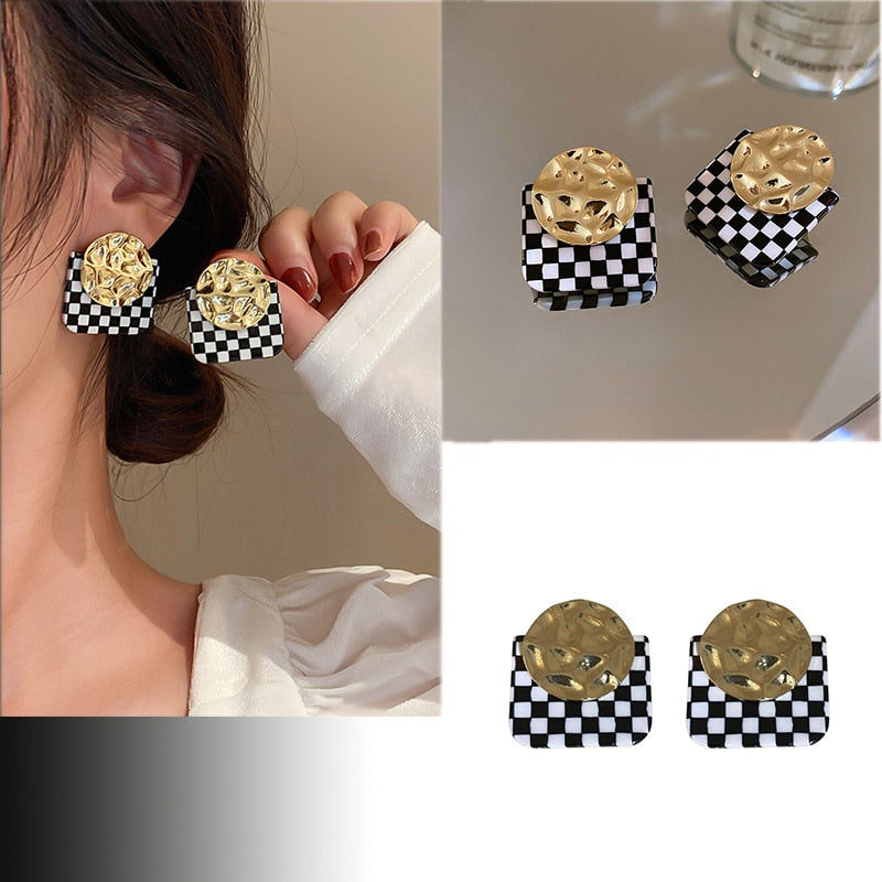 Round Rhinestone Earrings 2023 New Black Fashion Korean Personality Temperament Wild Simple Earrings Ladies Jewelry - Quid Mart