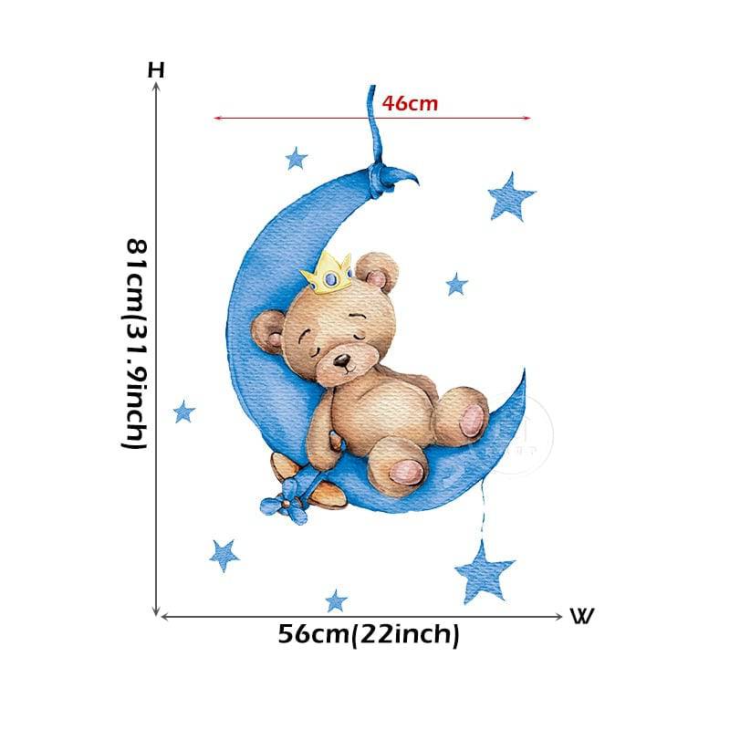 Cartoon Teddy Bear Sleeping on the Moon and Stars Wall Stickers for Kids Room Baby Room Decoration Wall Decals Room Interior - Quid Mart