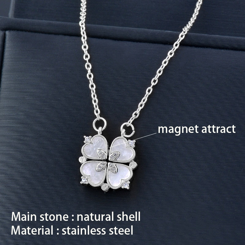 SINLEERY Unusual together 4 crystal heart flower pendant stainless steel necklace gold silver color chain XL333 ZD1 SSK - Quid Mart