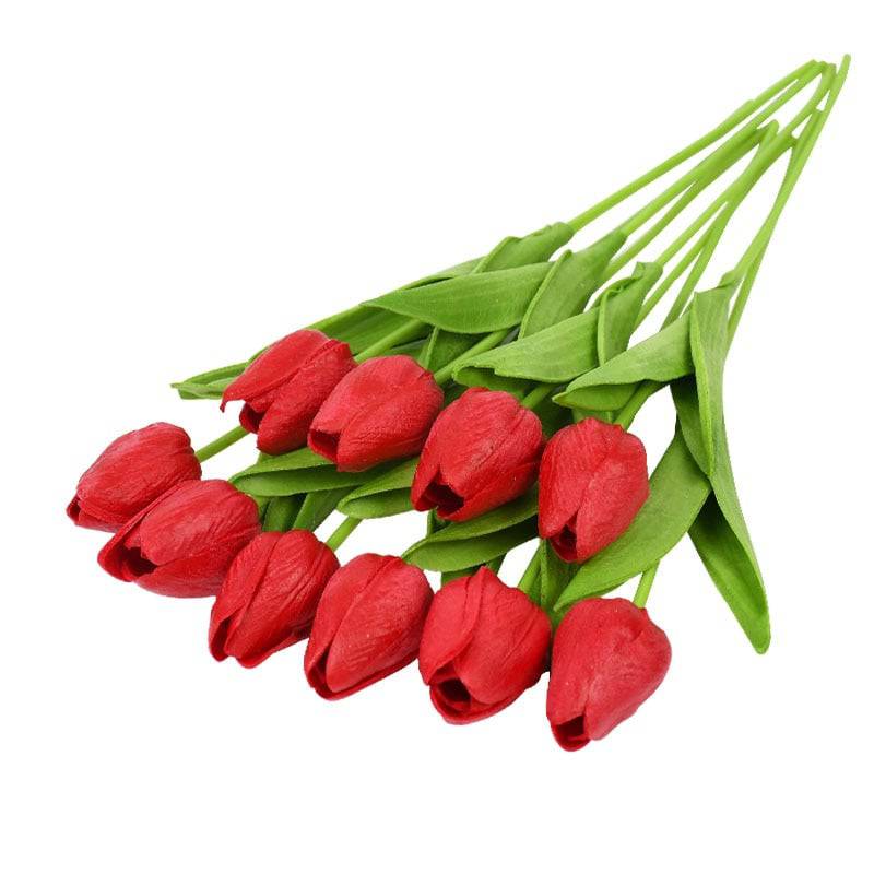 10 Real Touch Tulip Bouquets - PE Fake Flowers for Wedding, Home, and Garden Decor - Quid Mart