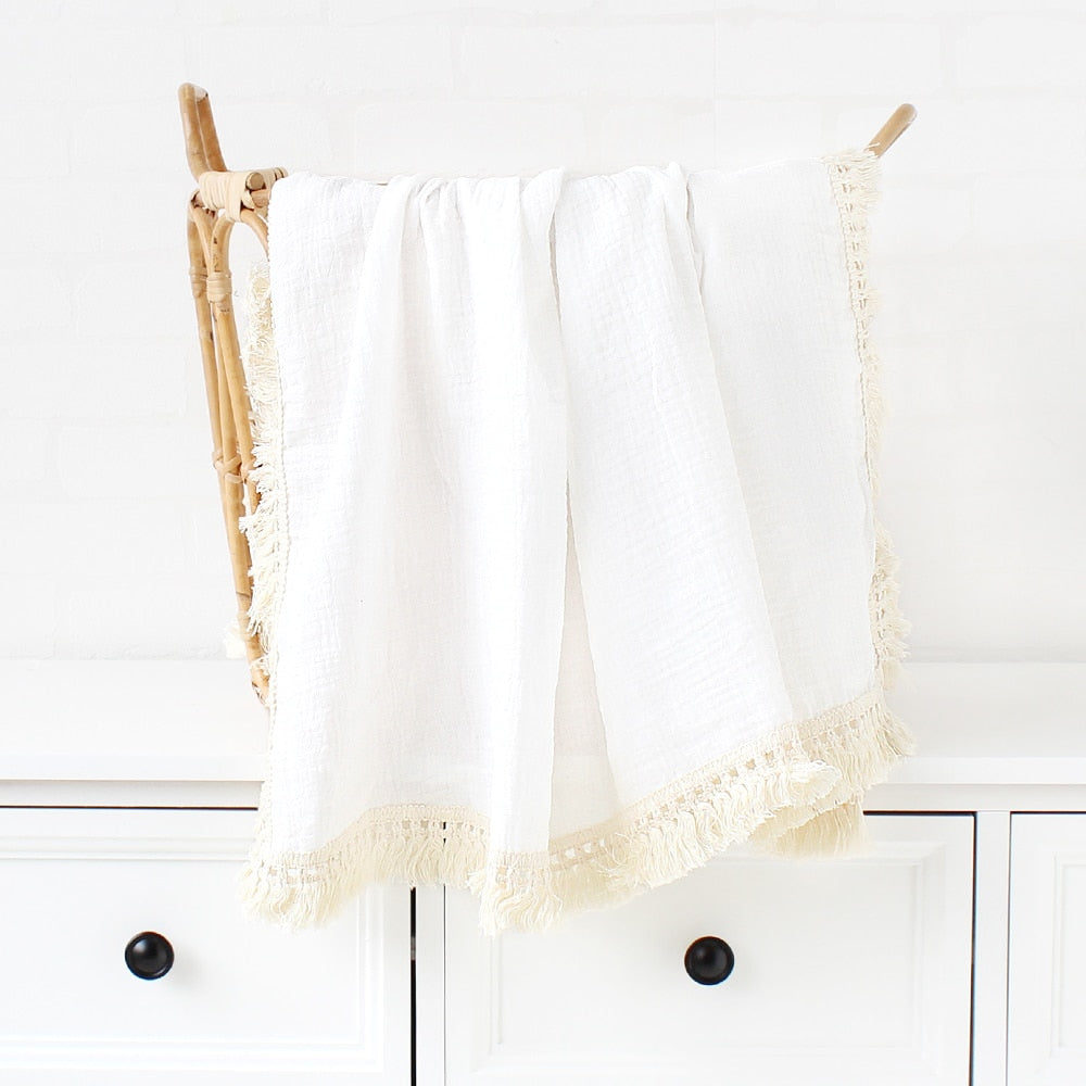 Muslin Cotton Baby Blanket: 2-Layer Newborn Tassel Swaddle - Quid Mart