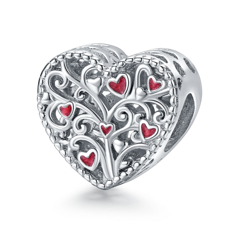 BISAER 925 Sterling Silver Heart Series Charm Bead Colorful Zircon Pendant Fit Family Mother&#39;s Day Birthday Bracelet DIY Jewelry - Quid Mart