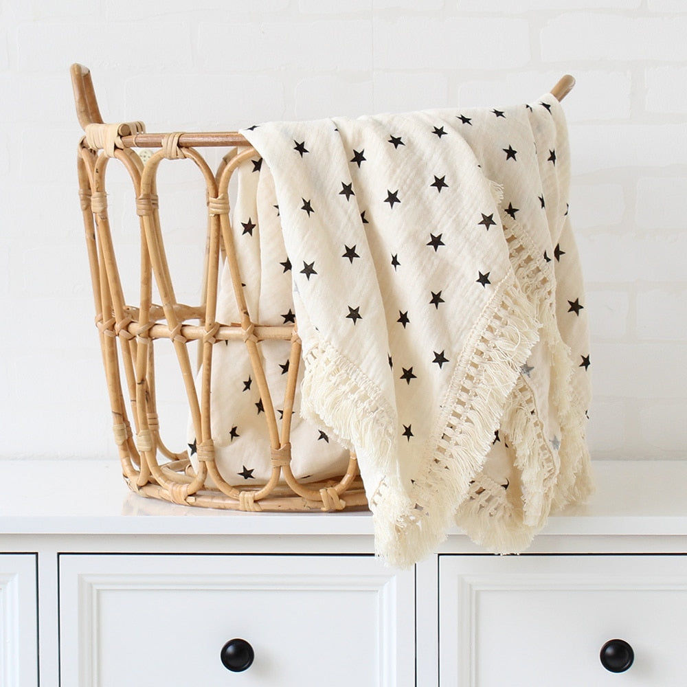 Muslin Cotton Baby Blanket: 2-Layer Newborn Tassel Swaddle - Quid Mart