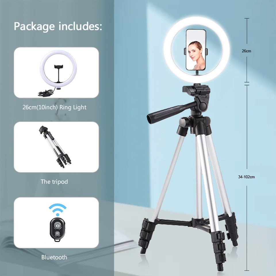 26cm LED Selfie Ring Light with Remote Control and Tripod Stand - Quid Mart