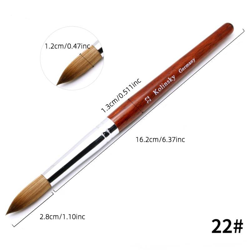 Kolinsky Acrylic Nail Brush Good Quality Nail Art Mink Brush Wood Handle Gel Builder Manicure Brush Drawing Tools Size 8-24 - Quid Mart