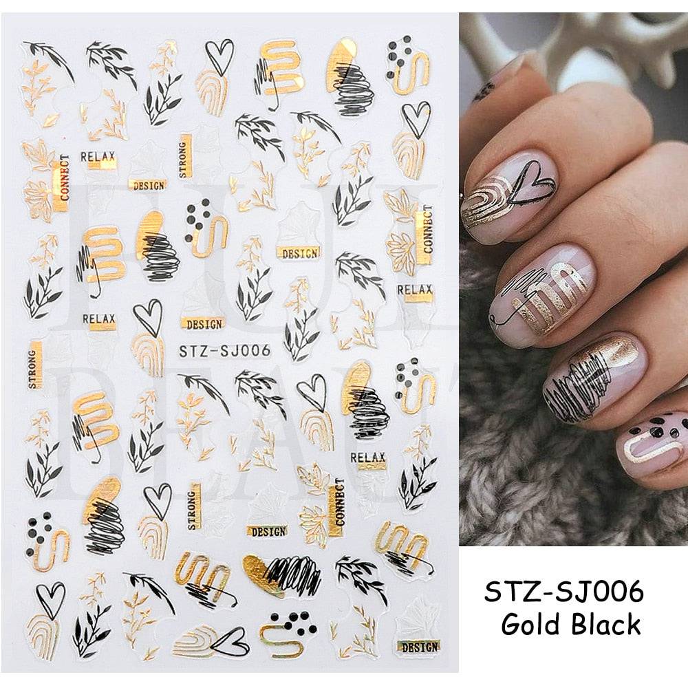 1pcs 3D Nail Sticker Black Heart Love Self-Adhesive Slider Letters Nail Art Decorations Stars Decals Manicure Accessories GLF740 - Quid Mart