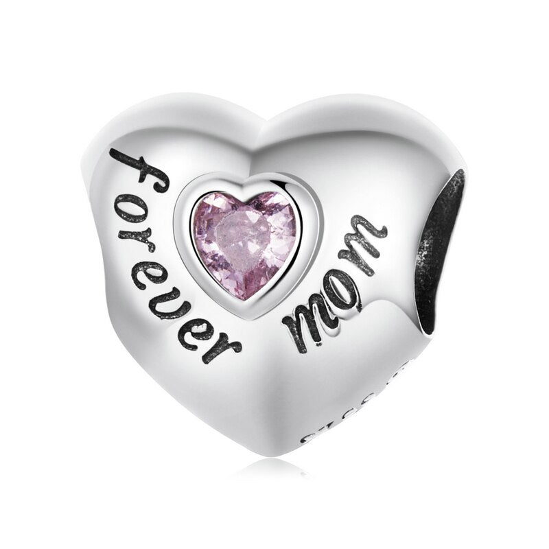 BISAER 925 Sterling Silver Heart Series Charm Bead Colorful Zircon Pendant Fit Family Mother&#39;s Day Birthday Bracelet DIY Jewelry - Quid Mart